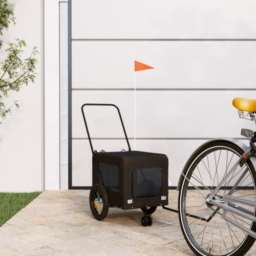 Cykelvagn för djur svart oxfordtyg och järn