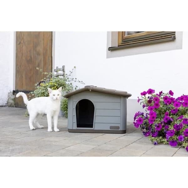 KERBL - Utomhus hus för katter - 60 x 51 x 41 cm - Grå och brun - Plast