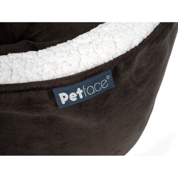 Petface Faux Sheepskin Oval Dog Bed, Brun/Cream - 15006