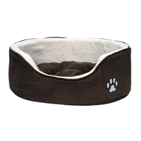 Petface Faux Sheepskin Oval Dog Bed, Brun/Cream - 15006