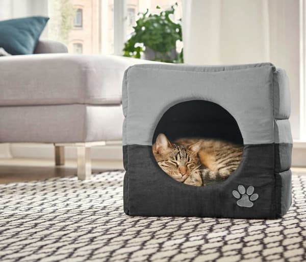Niche Dehner - 2795888 - Niche för Katt och Hund Luca 2 i 1, ca 40 x 40 x 40 cm, Polyester, Grå