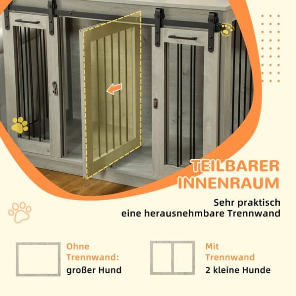 Hundebur, 120x60x88.5 cm, Grå