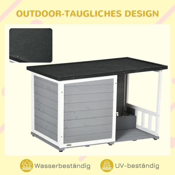 Hundhus med Terrass, 103x62x60-66 cm, Grå