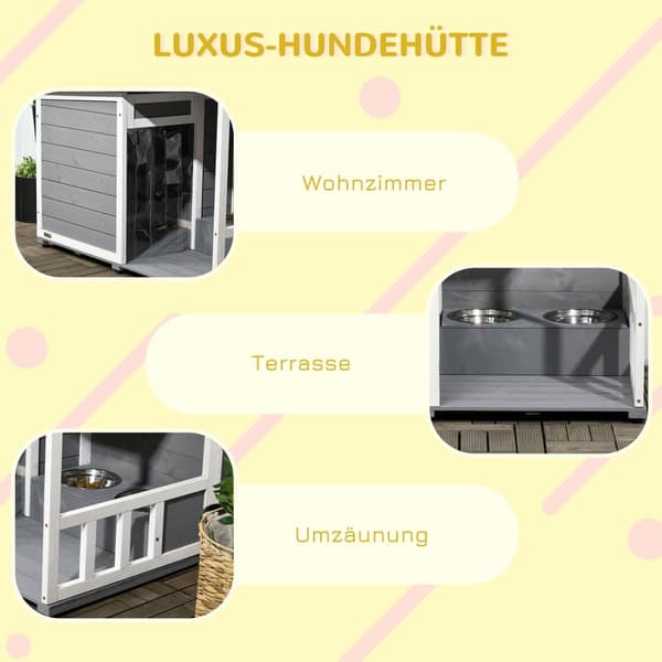 Hundhus med Terrass, 103x62x60-66 cm, Grå
