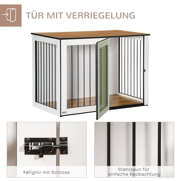 Hundebur, 106x60x76 cm, Mørk Valnød+Hvid