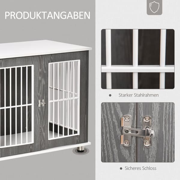 Hundehus, 85x55x75 cm, Grå+Hvid