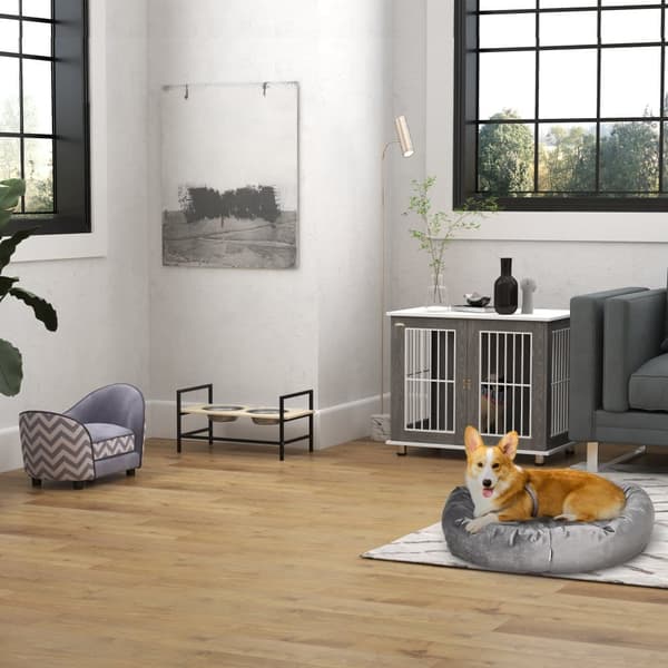 Hundehus, 85x55x75 cm, Grå+Hvid