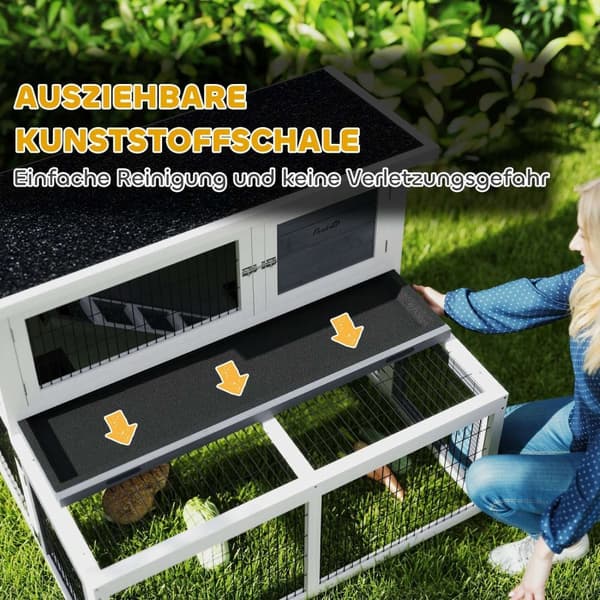 Rootz 2 Level Rabbit Stable - Hutch - Bunny House - Winter -Proof, Easy Clean - 122 cm x 95 cm x 93,5 cm