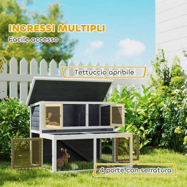 Rootz 2 Level Rabbit Stable - Hutch - Bunny House - Winter -Proof, Easy Clean - 122 cm x 95 cm x 93,5 cm