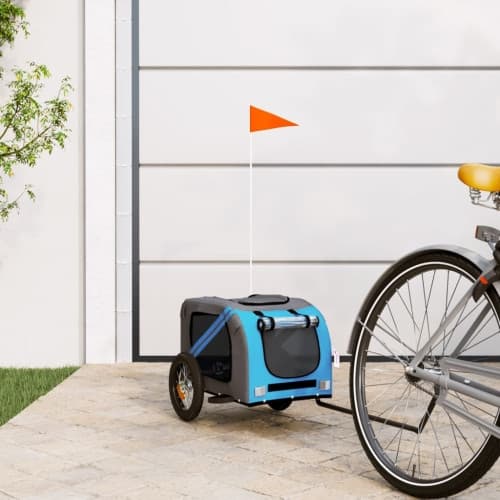 Cykelvagn för djur blå och grå oxfordtyg och järn
