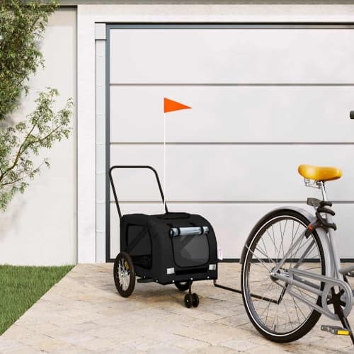 Cykelvagn för djur svart oxfordtyg och järn