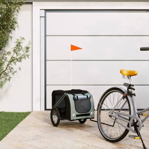 Cykelvagn för djur svart och grå oxfordtyg och järn
