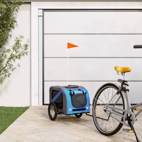 Cykelvagn för djur blå och grå oxfordtyg och järn