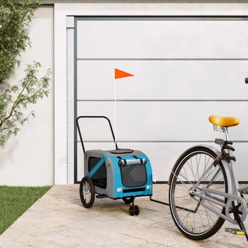 Cykelvagn för djur blå och grå oxfordtyg och järn
