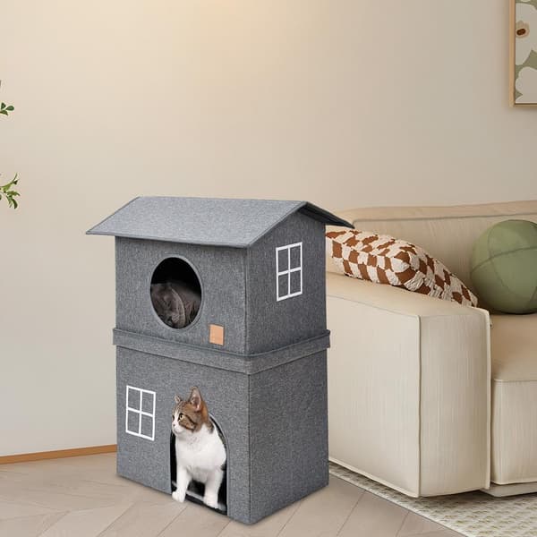 Katt Hus, 2-Lagers Fällbar Design, Varm Vinterhus, Lätt Montering