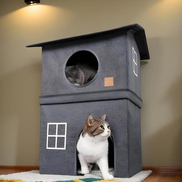 Katt Hus, 2-Lagers Fällbar Design, Varm Vinterhus, Lätt Montering