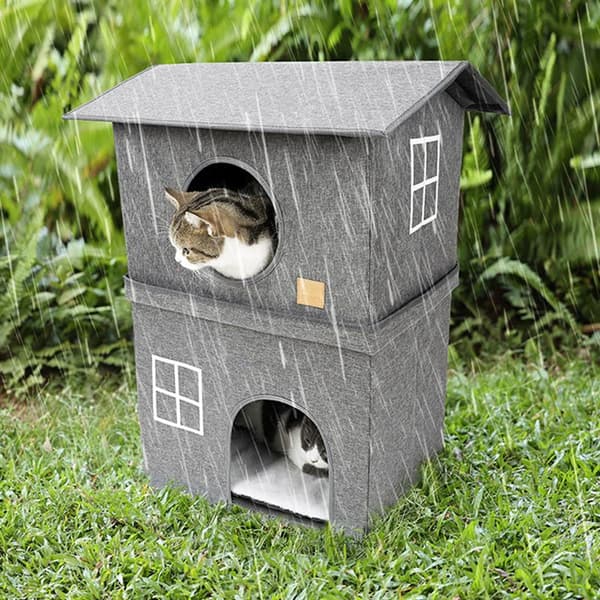 Katt Hus, 2-Lagers Fällbar Design, Varm Vinterhus, Lätt Montering