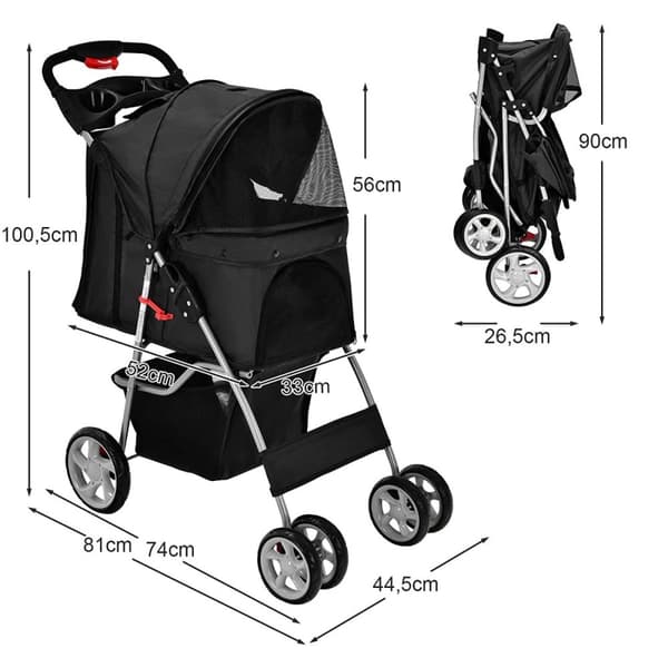 Hundevogn kjæledyrvogn opp til 15 kg 81 x 45 x 101 cm svart