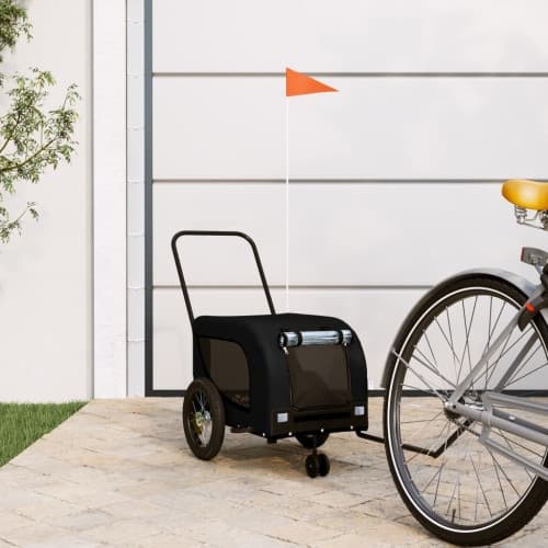 Cykelvagn för djur svart oxfordtyg och järn