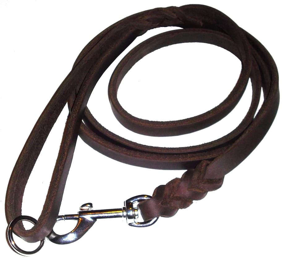 K9-Sport Läderkoppel 10 mm x 300 cm, brun med kromhake