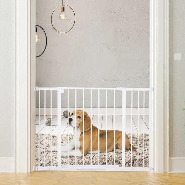 Rootz Pet Safety Gate - Dørport - Trappeport - Hundespærreport - Beskyttende dør - Metal - Hvid - 76-107 x 76 cm