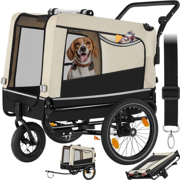 Cykeltrailer til hunde WoofRider, foldbar, op til 40 kg - beige