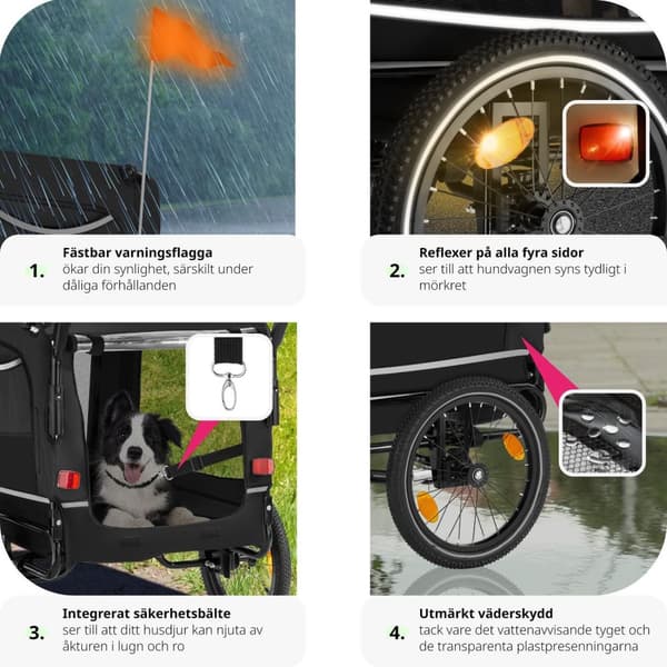 Cykelvagn till hund WoofRider, hopfällbar, upp till 40 kg - svart