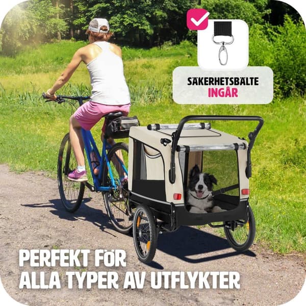 Cykelvagn till hund WoofRider, hopfällbar, upp till 40 kg - beige