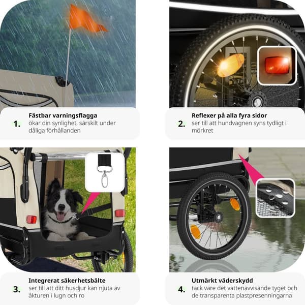 Cykelvagn till hund WoofRider, hopfällbar, upp till 40 kg - beige
