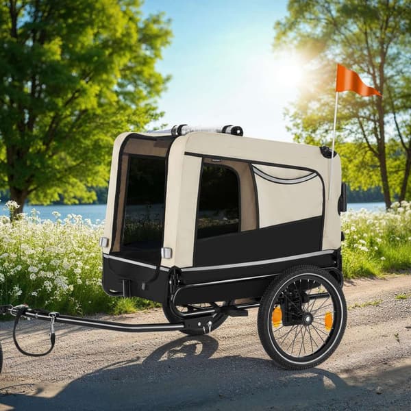 Cykelvagn till hund WoofRider, hopfällbar, upp till 40 kg - beige