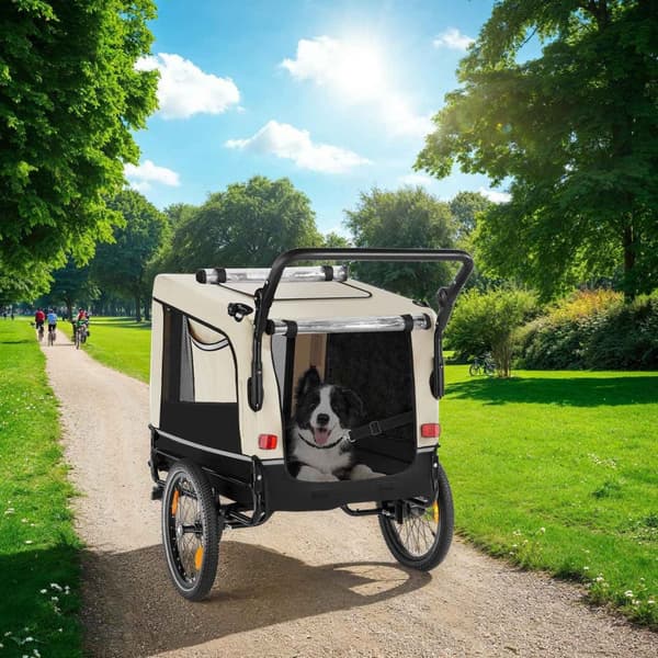 Cykelvagn till hund WoofRider, hopfällbar, upp till 40 kg - beige