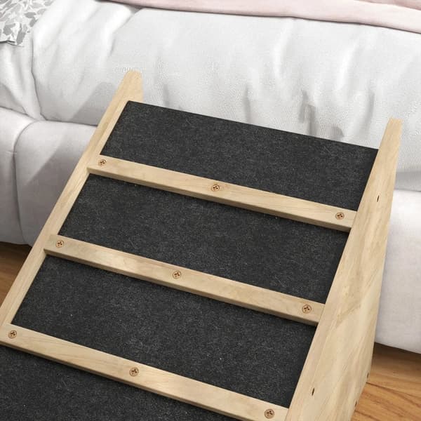 Rootz Pet Stairs - Hunde Trapper - Fyrretræ - Anti-Slip Coating - Multi-layer Board - Gran Wood - Naturlig + Grå - 90cm x 40cm x 45cm