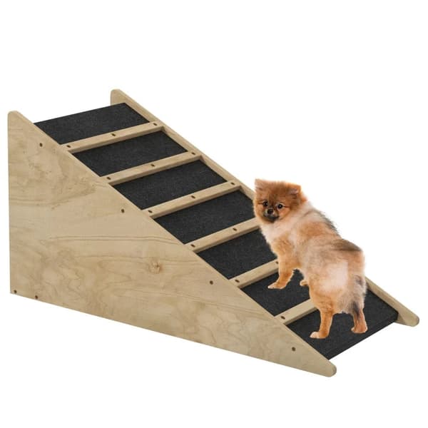 Rootz Pet Stairs - Hunde Trapper - Fyrretræ - Anti-Slip Coating - Multi-layer Board - Gran Wood - Naturlig + Grå - 90cm x 40cm x 45cm