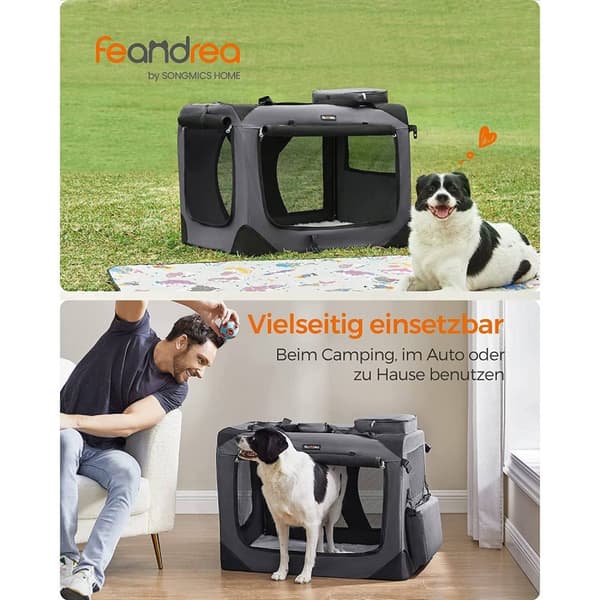 Rootz XL Grå Hundeboks - Kæledyrsbærer - Rejsekasse - Metalramme - Plysinteriør - PVC-belægning - 81 cm x 58 cm x 58 cm - Sammenfoldelig - Letvægts -