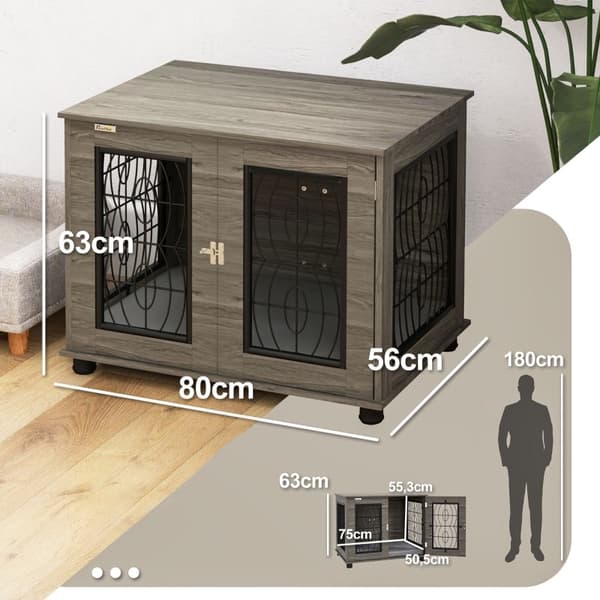 Rootz PawHut Hundekasse - Hundeboks - Pet Kennel - Stilfuld - Sikker - Komfortabel - 80 cm x 56 cm x 63 cm - Spånplade og stål