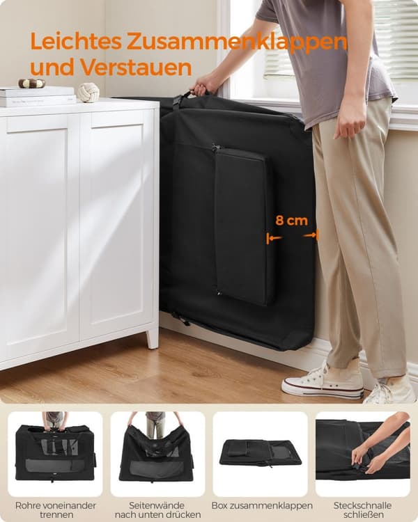Rootz XXXXL sort hundeboks - Kæledyrsbur - Heavy Duty Kennel - Metalramme - 600D Oxford-stof - PVC-belægning - Fleecefor - 122 cm x 79 cm x 79 cm - Sa