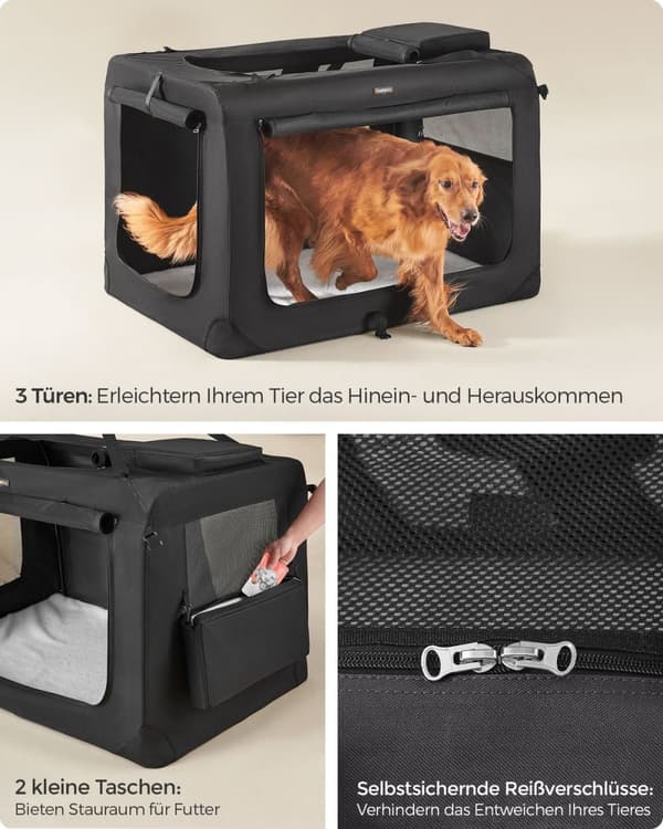 Rootz XXXXL sort hundeboks - Kæledyrsbur - Heavy Duty Kennel - Metalramme - 600D Oxford-stof - PVC-belægning - Fleecefor - 122 cm x 79 cm x 79 cm - Sa