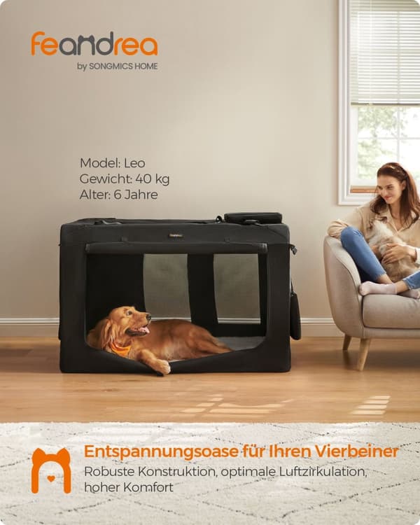 Rootz XXXXL sort hundeboks - Kæledyrsbur - Heavy Duty Kennel - Metalramme - 600D Oxford-stof - PVC-belægning - Fleecefor - 122 cm x 79 cm x 79 cm - Sa