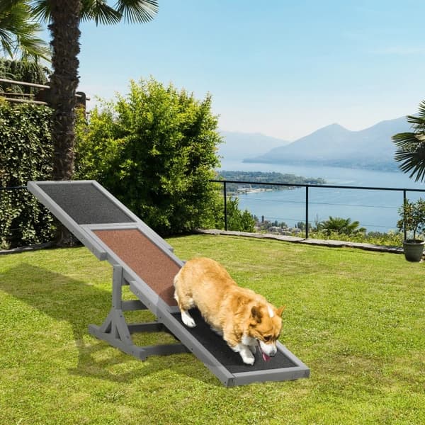 Rootz Dog Rocker - Aqulity Rocker - Dog Sports Rocker - Puinen Lemmikkien keinu - Liukumaton pinta - Harmaa + Ruskea - 180 x 30 x 30 cm