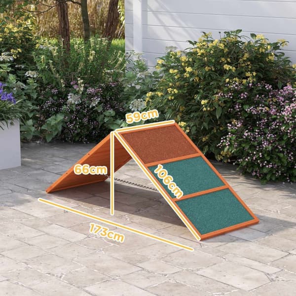 Rootz Agility Dog Ramp - Foldbar og justerbar PET RAMP - Slip Training Equipment - Fir Wood - 173 x 59 x 66 cm - Op til 40 kg - Orange/grøn