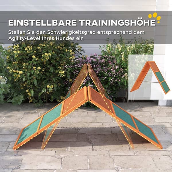Rootz Agility Dog Ramp - Foldbar og justerbar PET RAMP - Slip Training Equipment - Fir Wood - 173 x 59 x 66 cm - Op til 40 kg - Orange/grøn