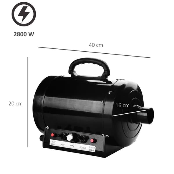 Professionell Hundtork, 2800W, 40x16x20 cm, Svart