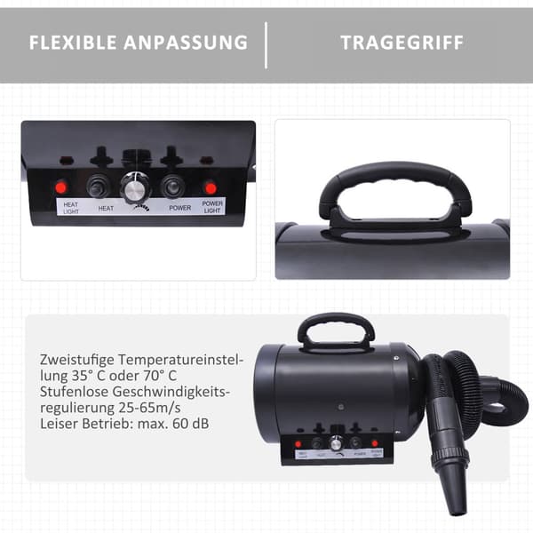 Professionell Hundtork, 2800W, 40x16x20 cm, Svart