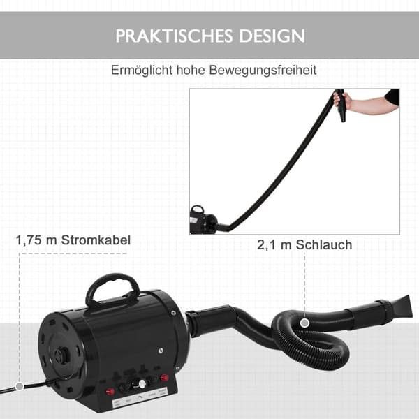 Professionell Hundtork, 2800W, 40x16x20 cm, Svart