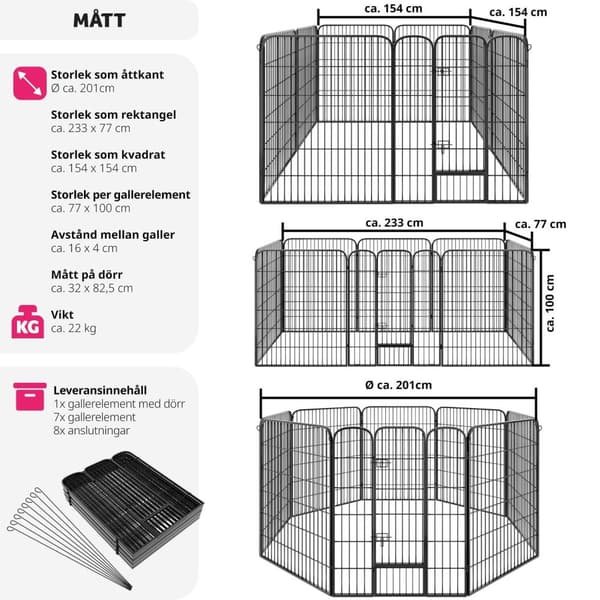 Hundgård, hundhage 8 sektioner - 100 cm