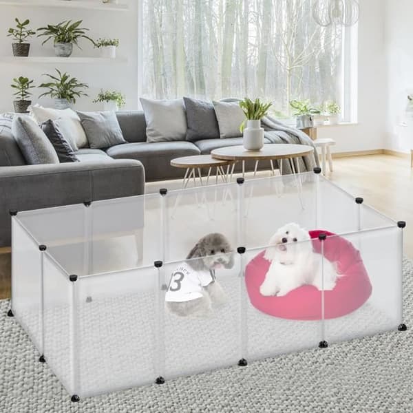 XMTECH Smådjursskåp utan dörrar, Plastbur Lekhage, Justerbar DIY 12 paneler, 145x75x48 cm, Transparent
