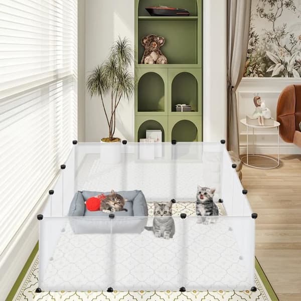 XMTECH Smådjursskåp utan dörrar, Plastbur Lekhage, Justerbar DIY 12 paneler, 145x75x48 cm, Transparent