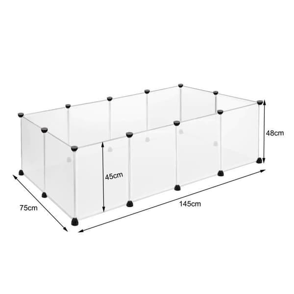 XMTECH Smådjursskåp utan dörrar, Plastbur Lekhage, Justerbar DIY 12 paneler, 145x75x48 cm, Transparent