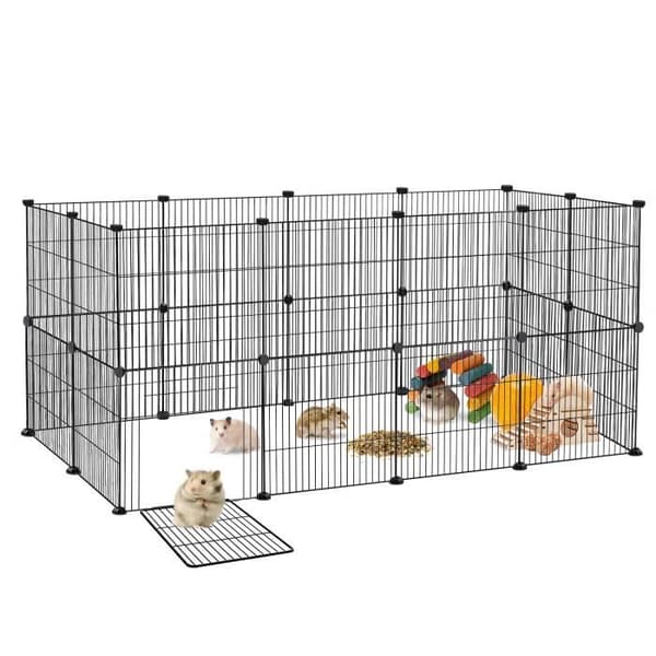 Inhägnad för Små Djur - XMTECH - 24 Paneler - Justerbar - Metall - Svart 142x72x72cm