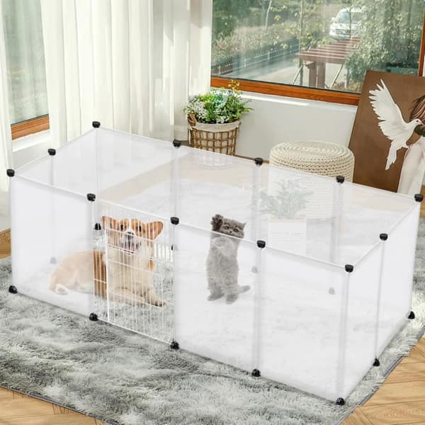 XMTECH Inhägnad för smådjur med dörrar, Plastburskåp Lekhage, Justerbar DIY 12 paneler, 145x75x48 cm, Transparent